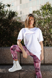 Ensemble chemise diamant et leggings en jean rose