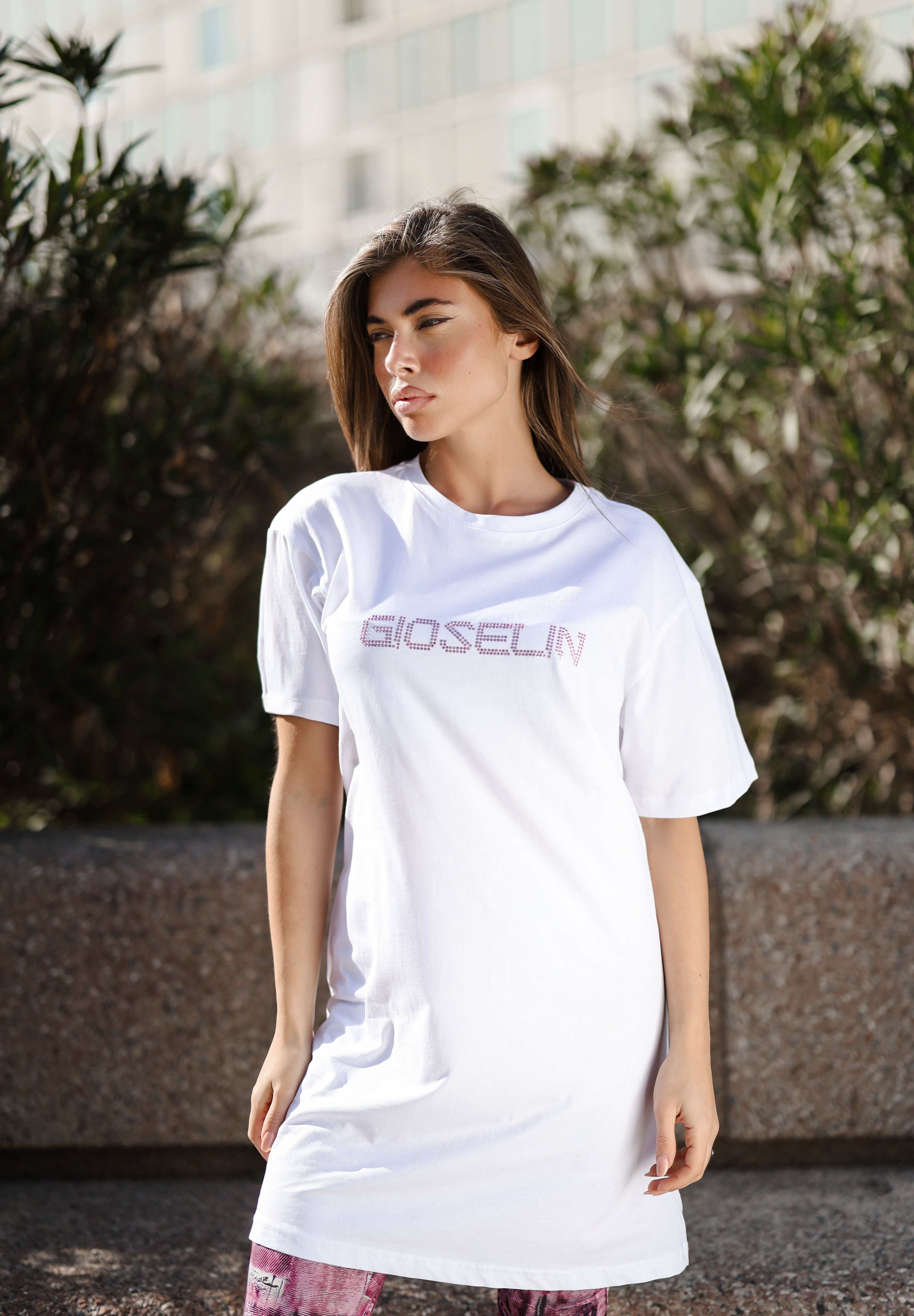 Ensemble chemise diamant et leggings en jean rose