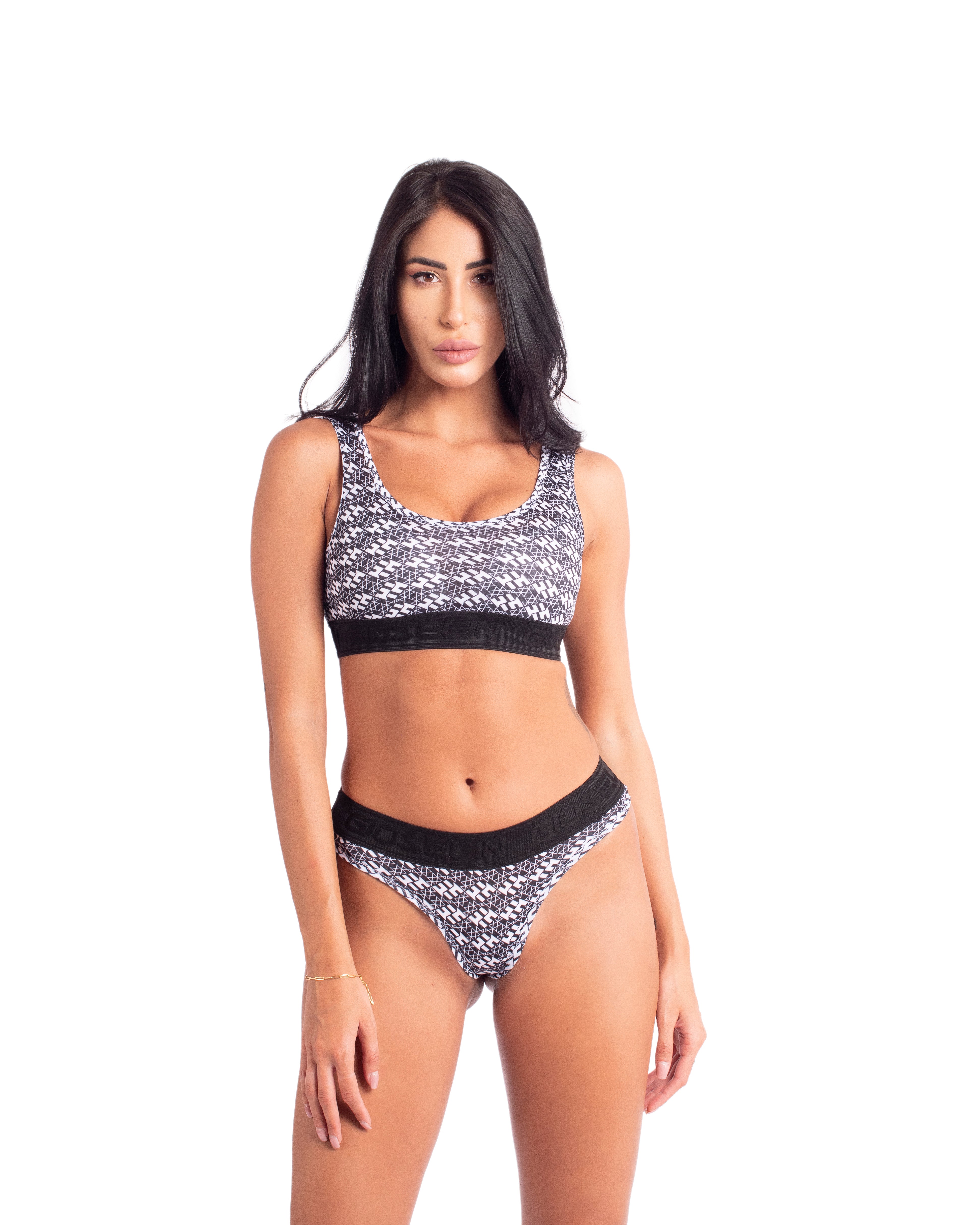 Ensemble soutien-gorge et culotte noirs avec logo noir